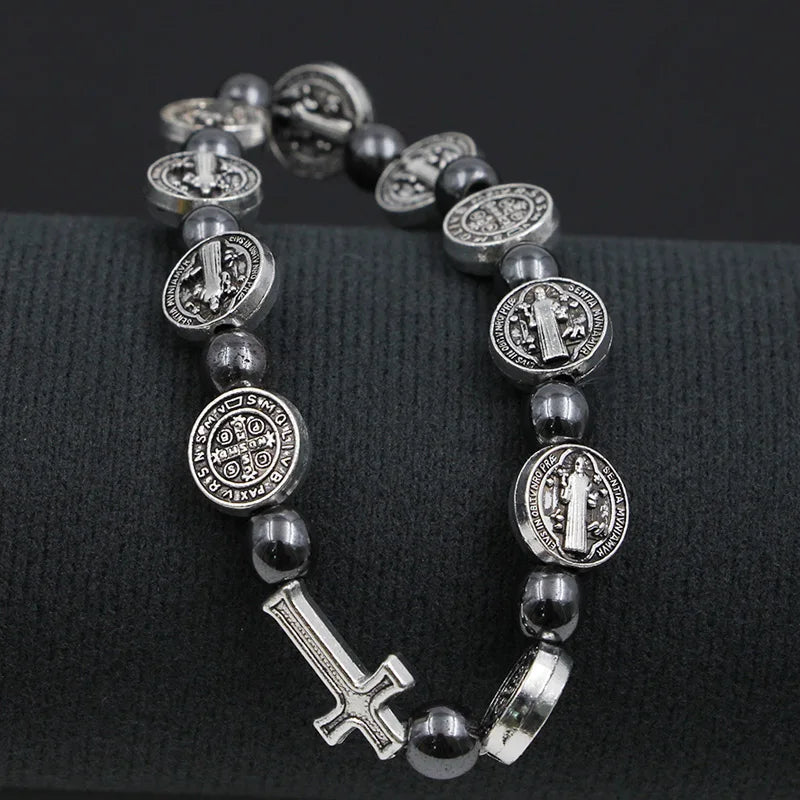 Pulseira Rosário Católico Hematita