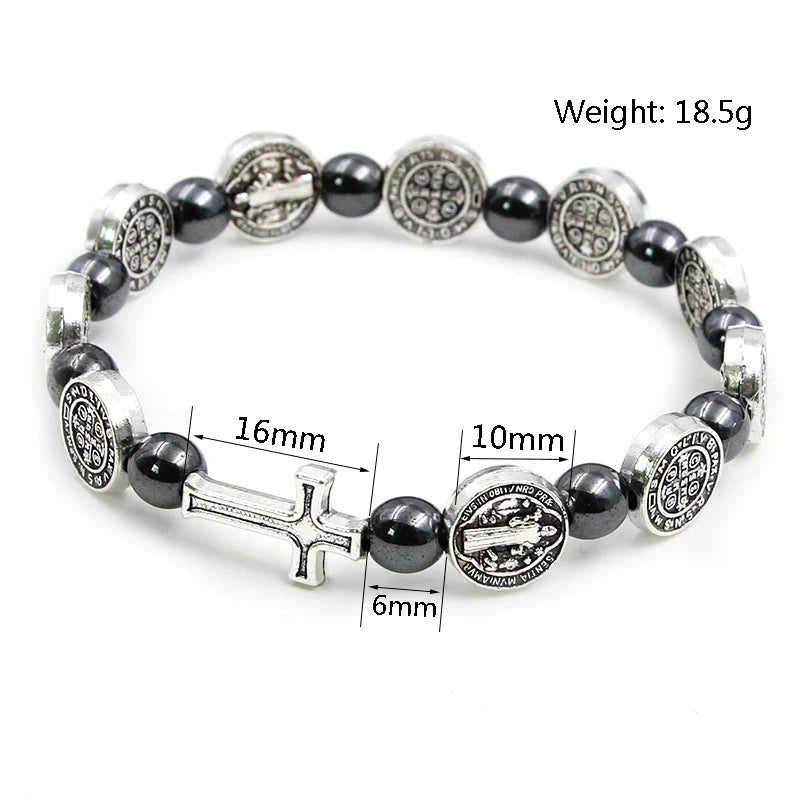 Pulseira Rosário Católico Hematita