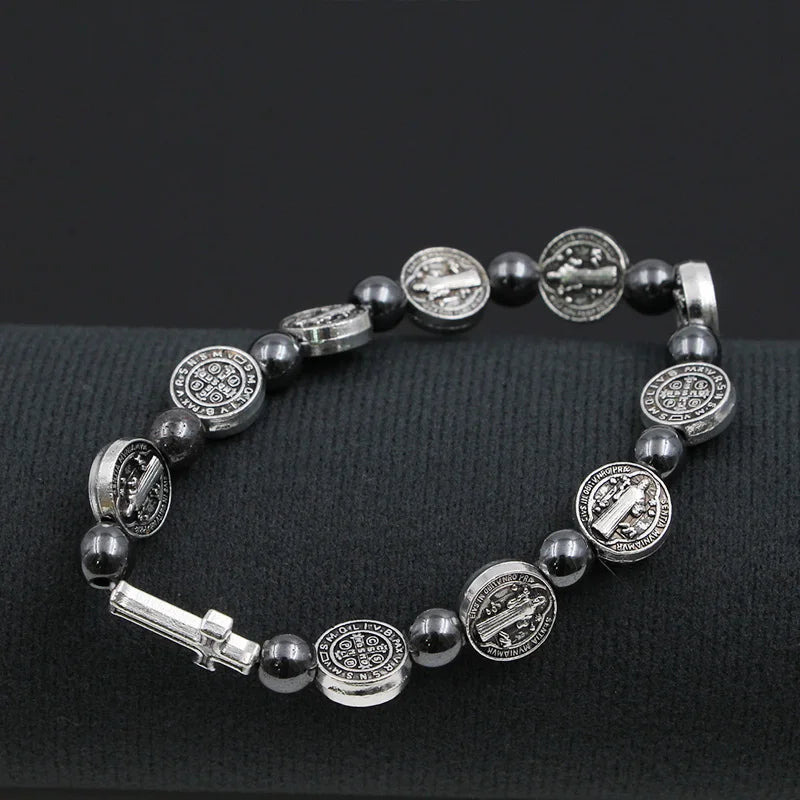 Pulseira Rosário Católico Hematita