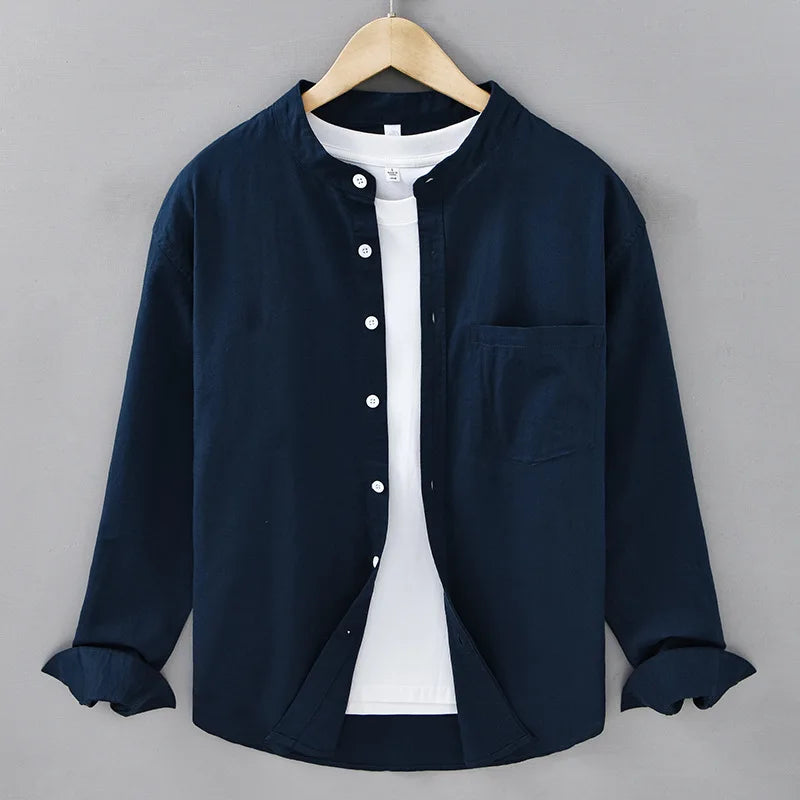 Camisa Linho Japonesa Mandarin Collar
