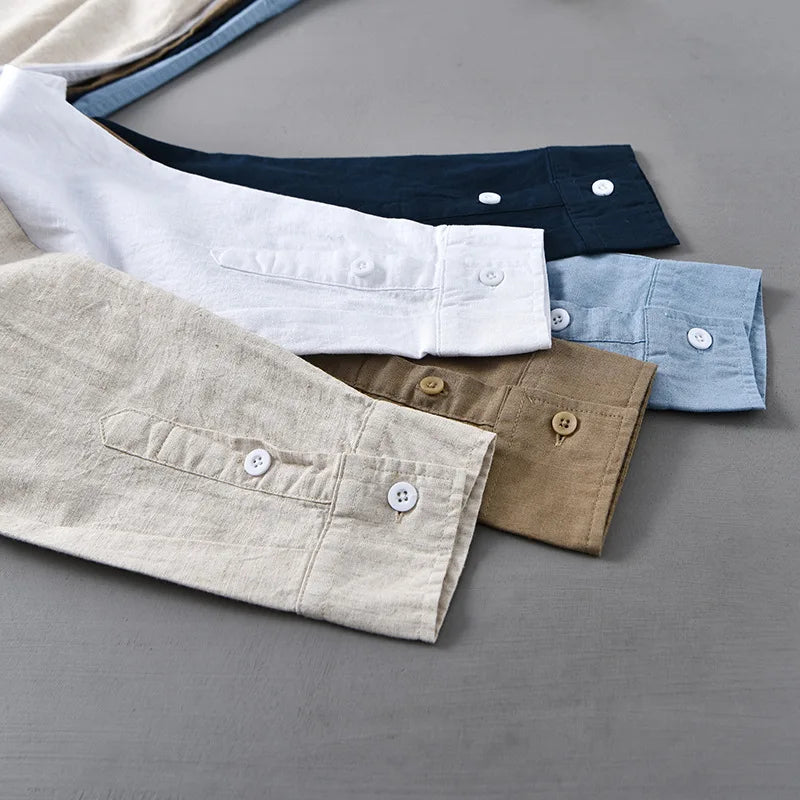 Camisa Linho Japonesa Mandarin Collar
