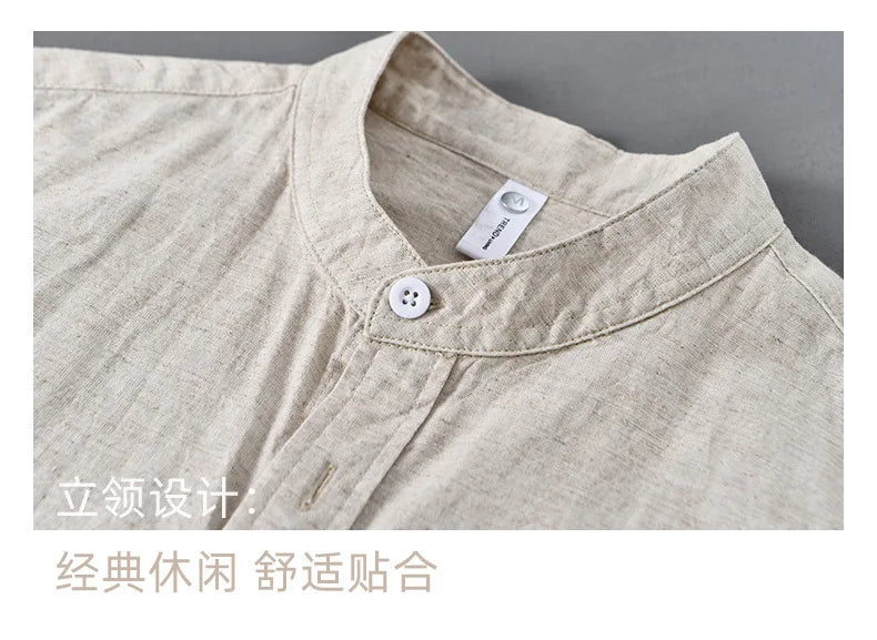 Camisa Linho Japonesa Mandarin Collar