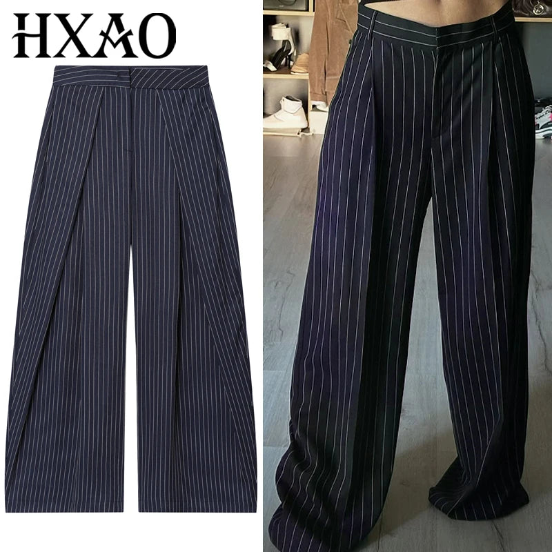 Calça Wide Leg Listrada Striped Casual