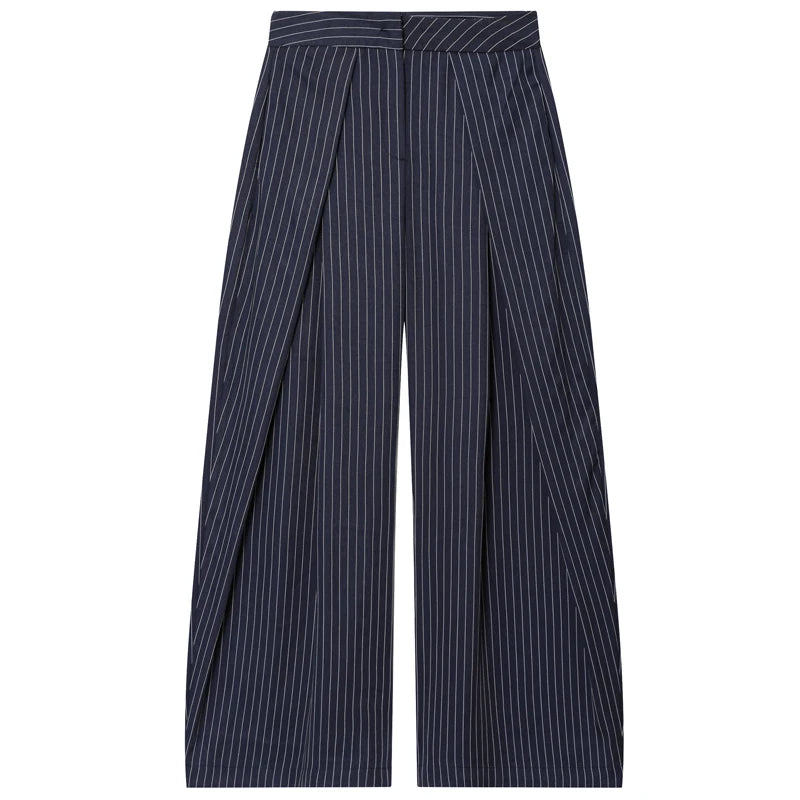 Calça Wide Leg Listrada Striped Casual