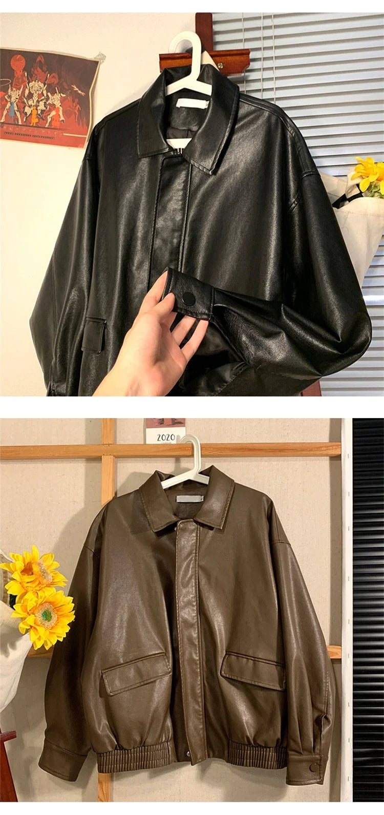 Jaqueta Biker PU Retrô Americana — Casual Streetwear Unissex