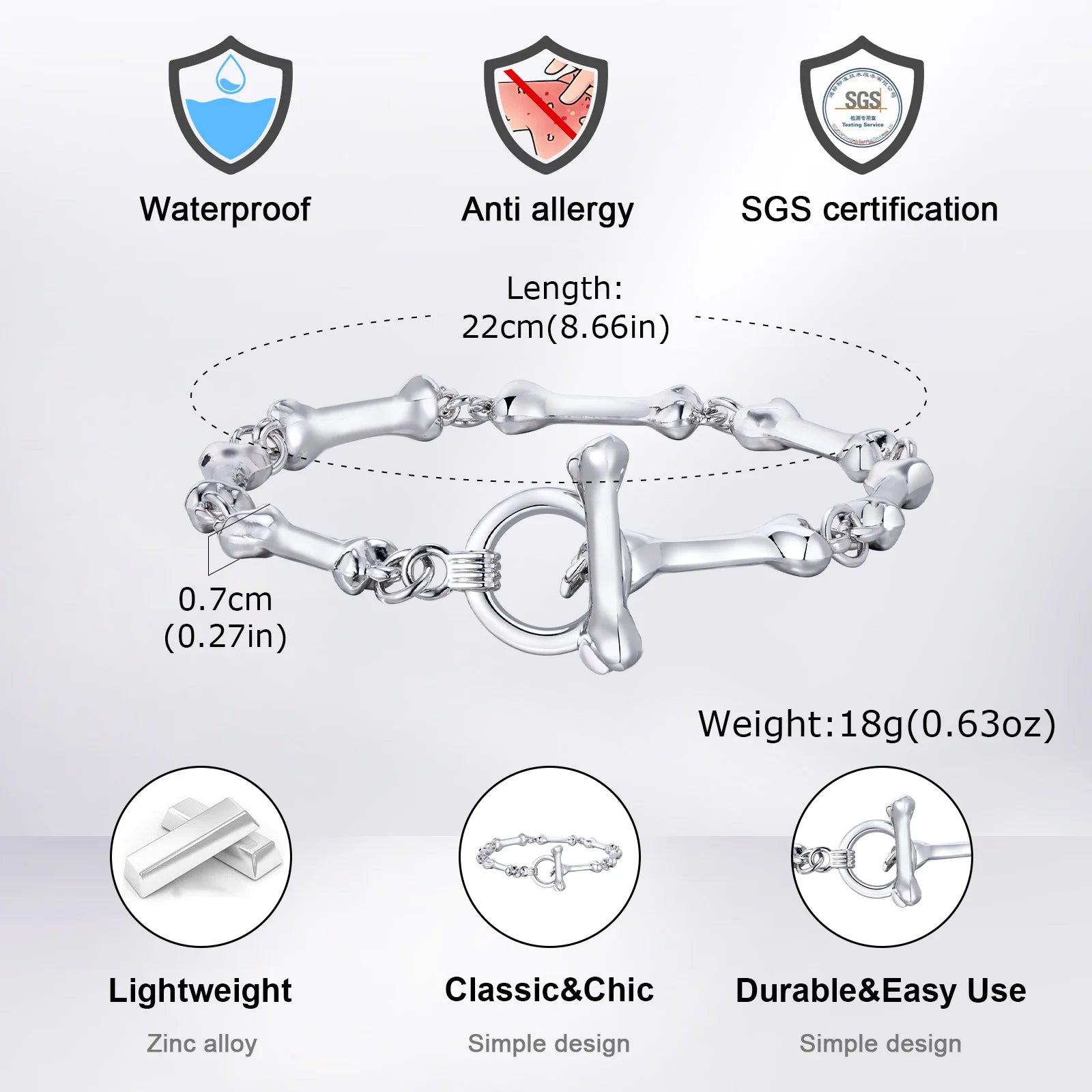 Pulseira Corrente Bone Chain Hip Hop
