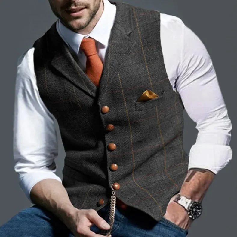 Colete Social Tweed Herringbone Slim