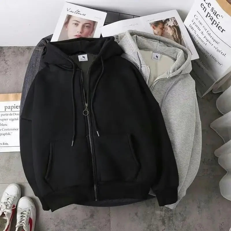 Jaqueta Zip-Up Fleece Hoodie Korean