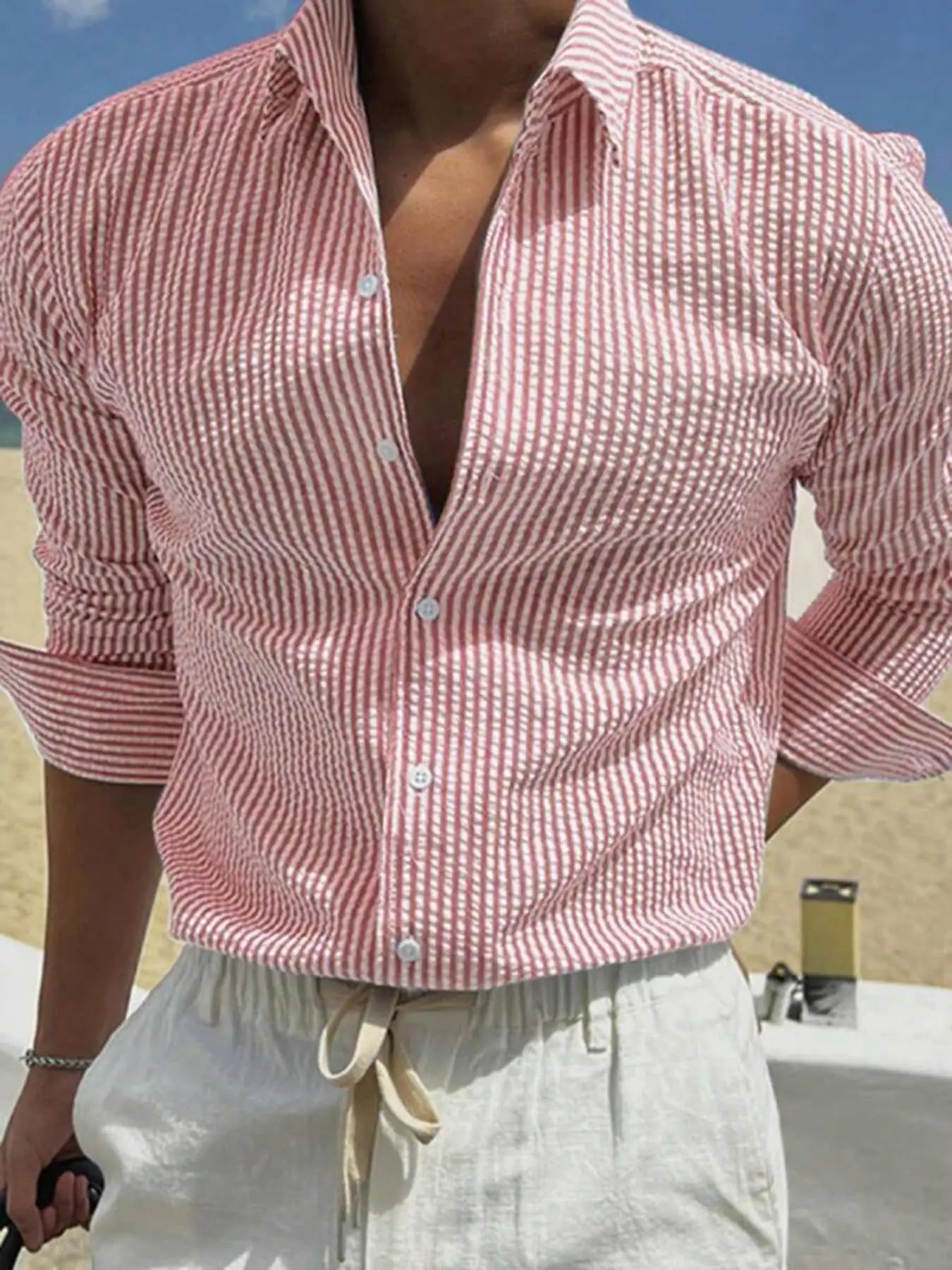 Camisa Listrada Manga Longa Loose Casual