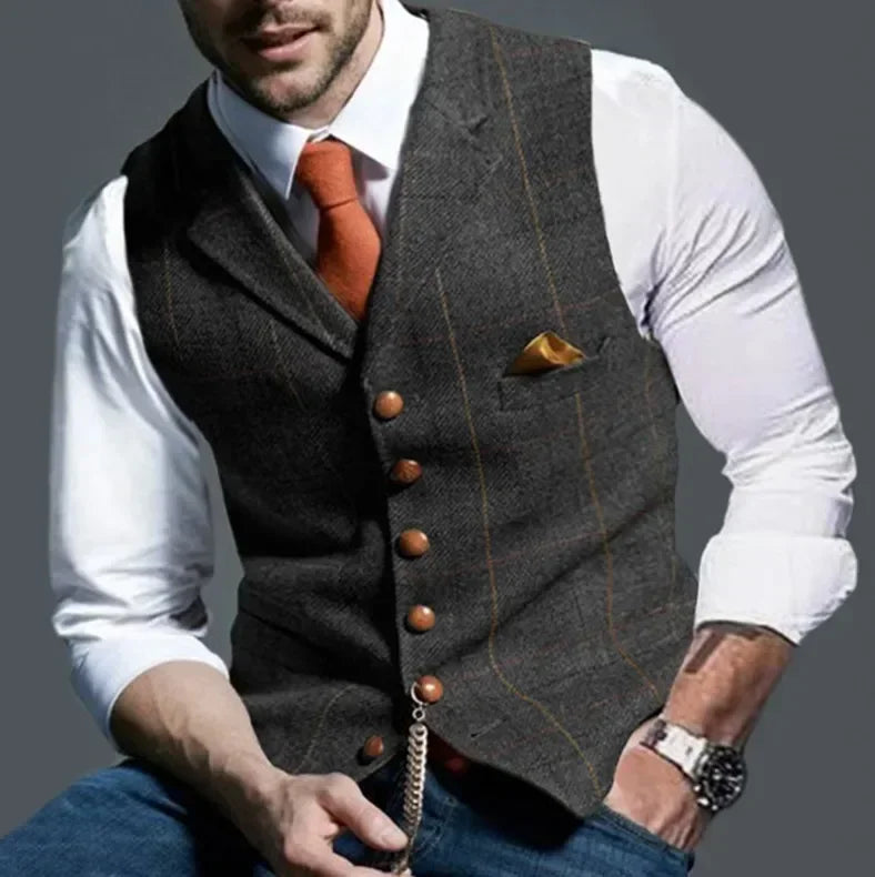 Colete Social Tweed Herringbone Slim