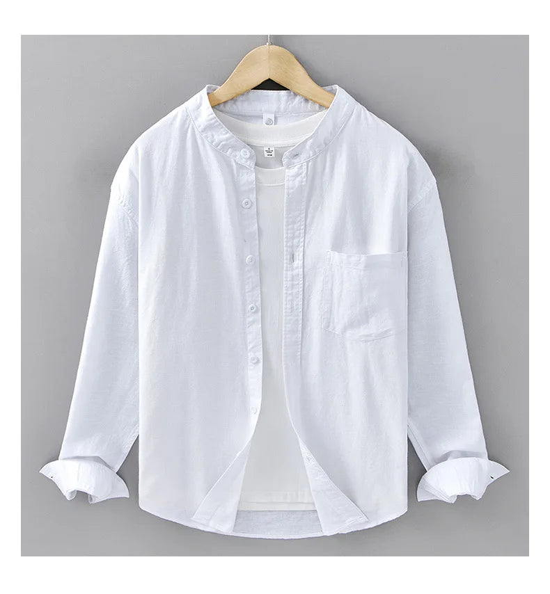 Camisa Linho Japonesa Mandarin Collar