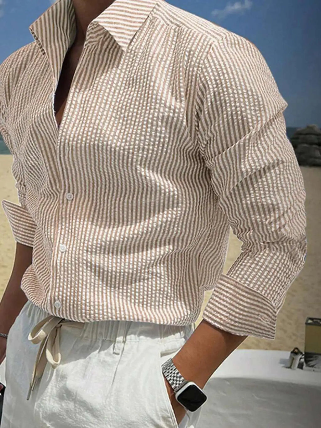Camisa Listrada Manga Longa Loose Casual