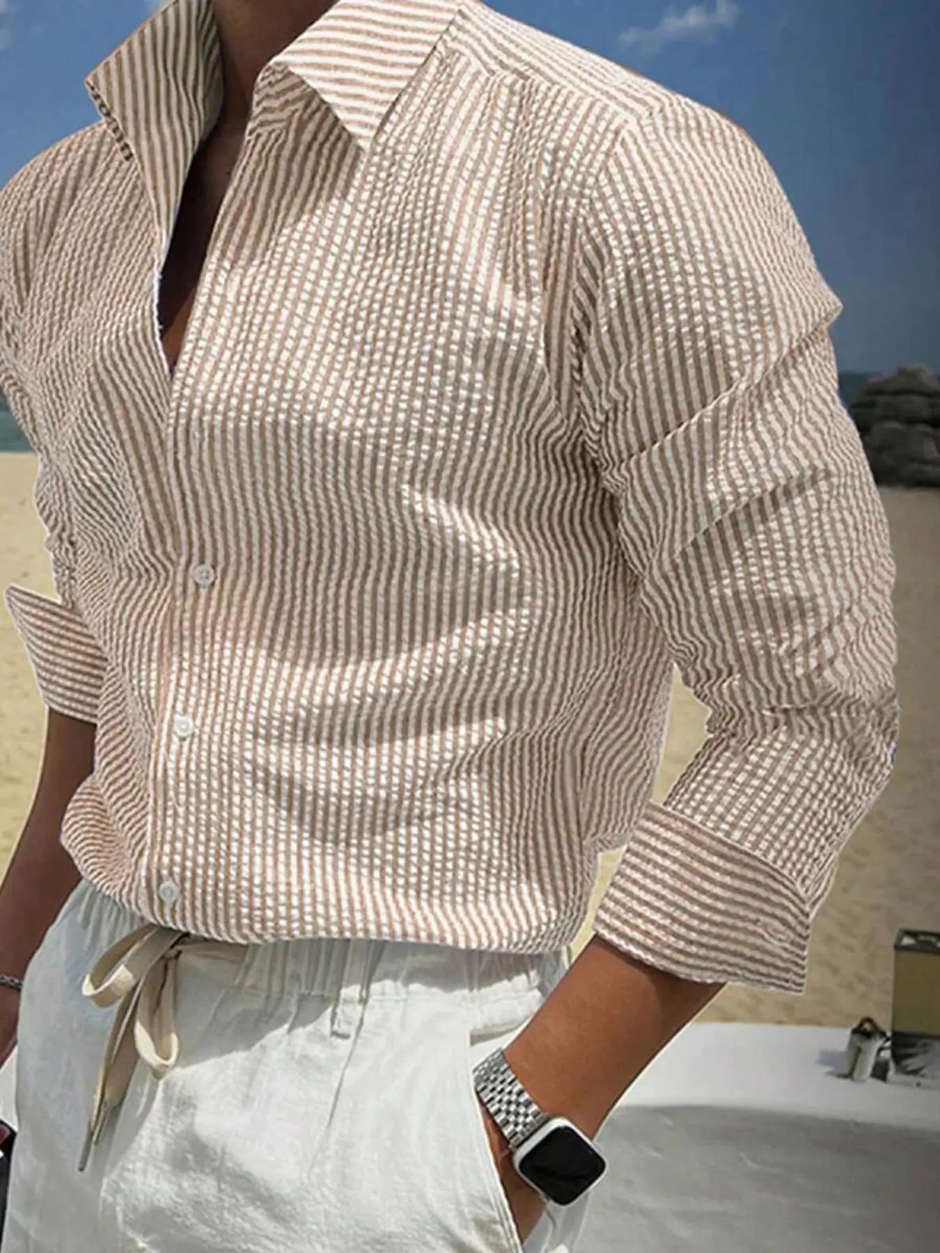 Camisa Listrada Manga Longa Loose Casual
