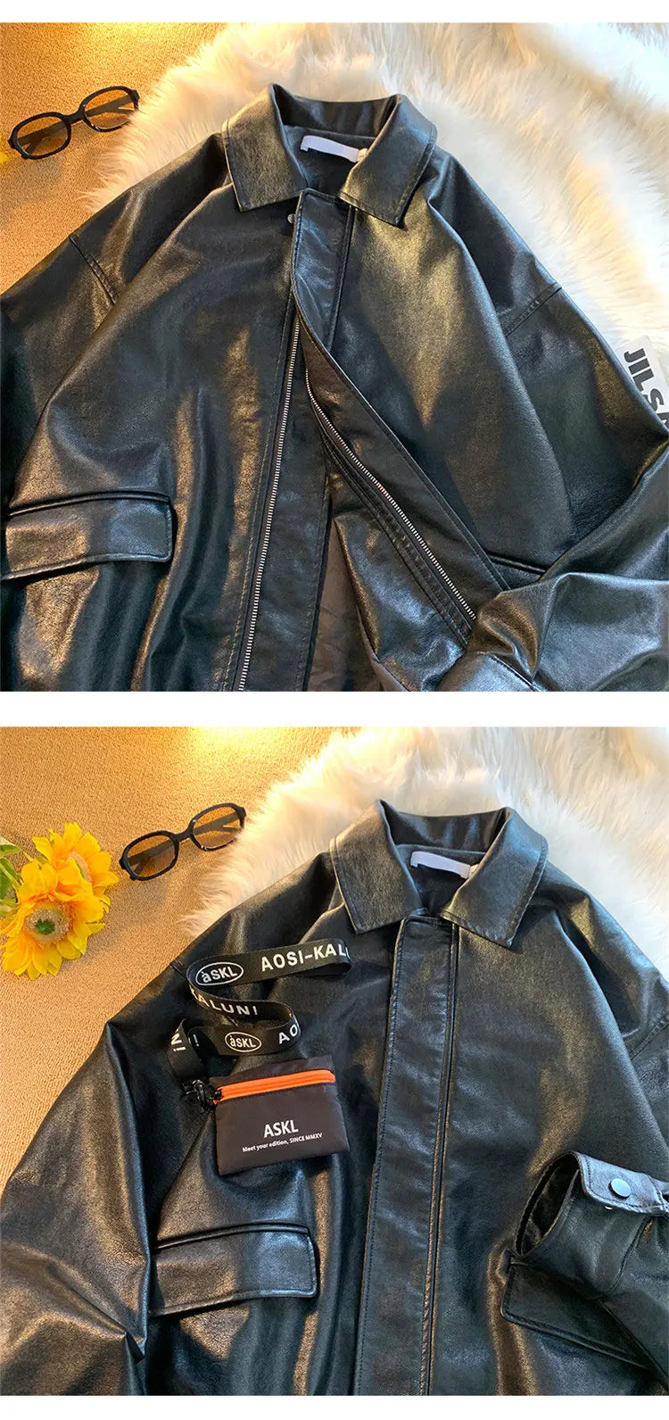 Jaqueta Biker PU Retrô Americana — Casual Streetwear Unissex
