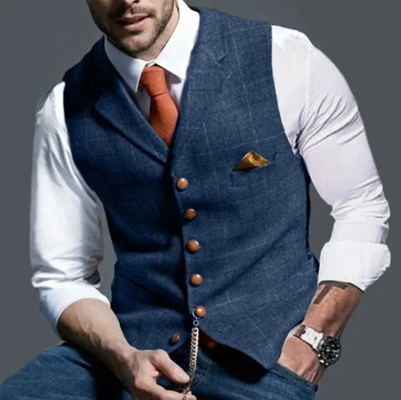 Colete Social Tweed Herringbone Slim