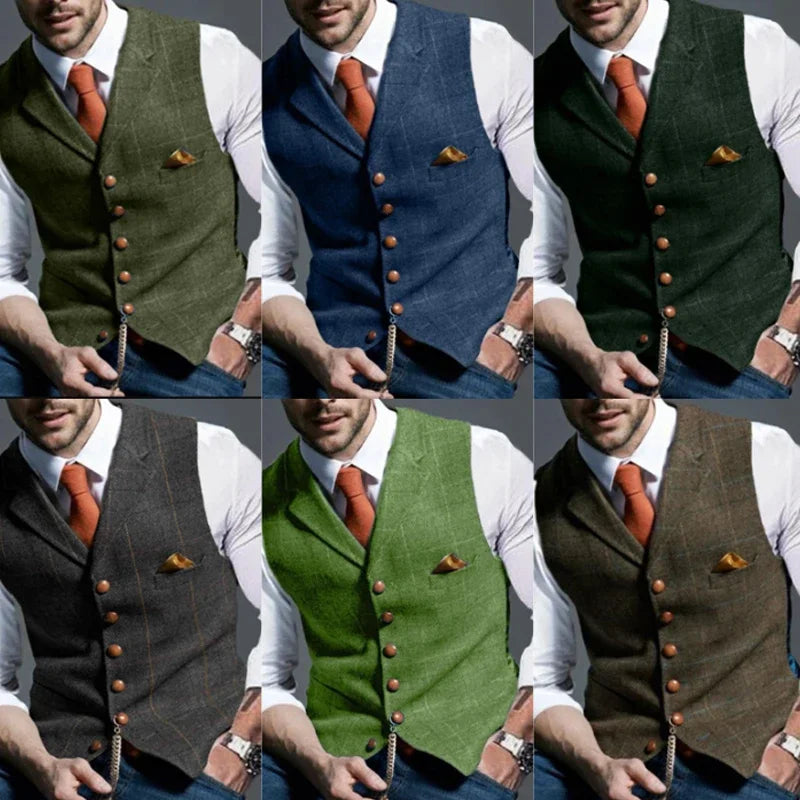 Colete Social Tweed Herringbone Slim
