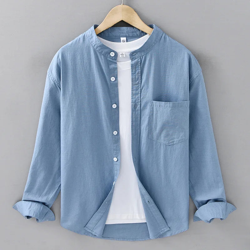 Camisa Linho Japonesa Mandarin Collar