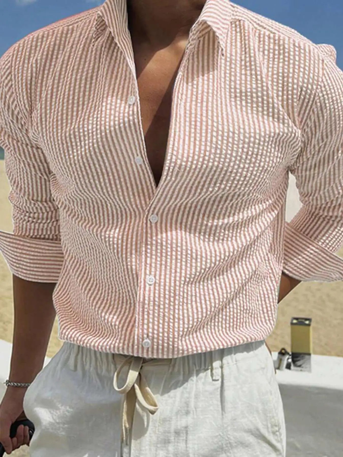Camisa Listrada Manga Longa Loose Casual