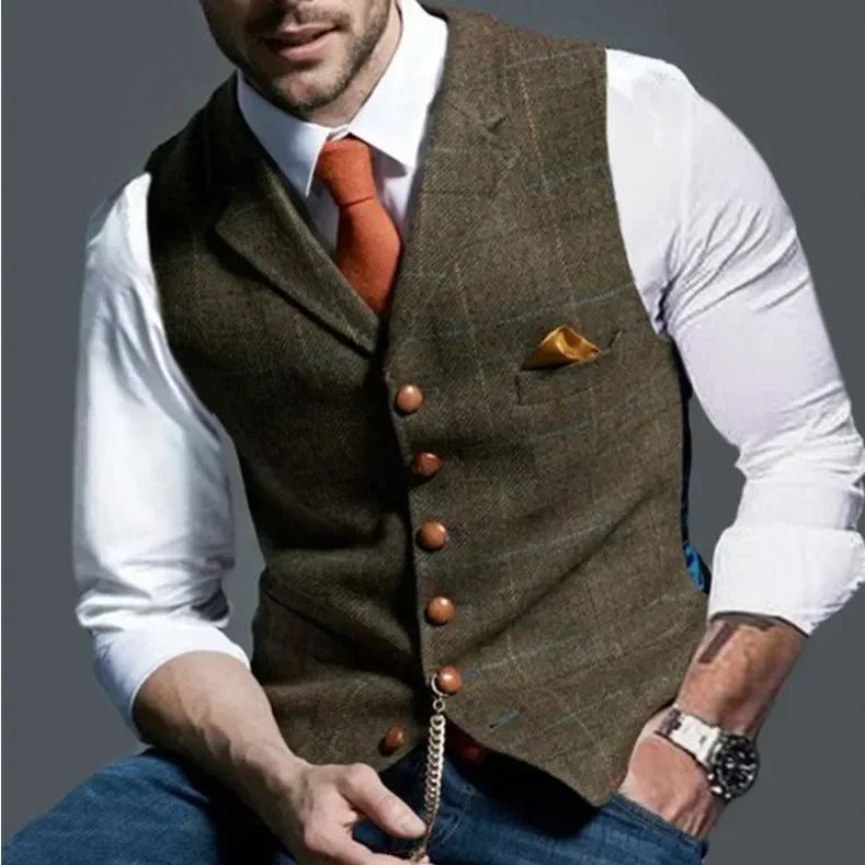 Colete Social Tweed Herringbone Slim