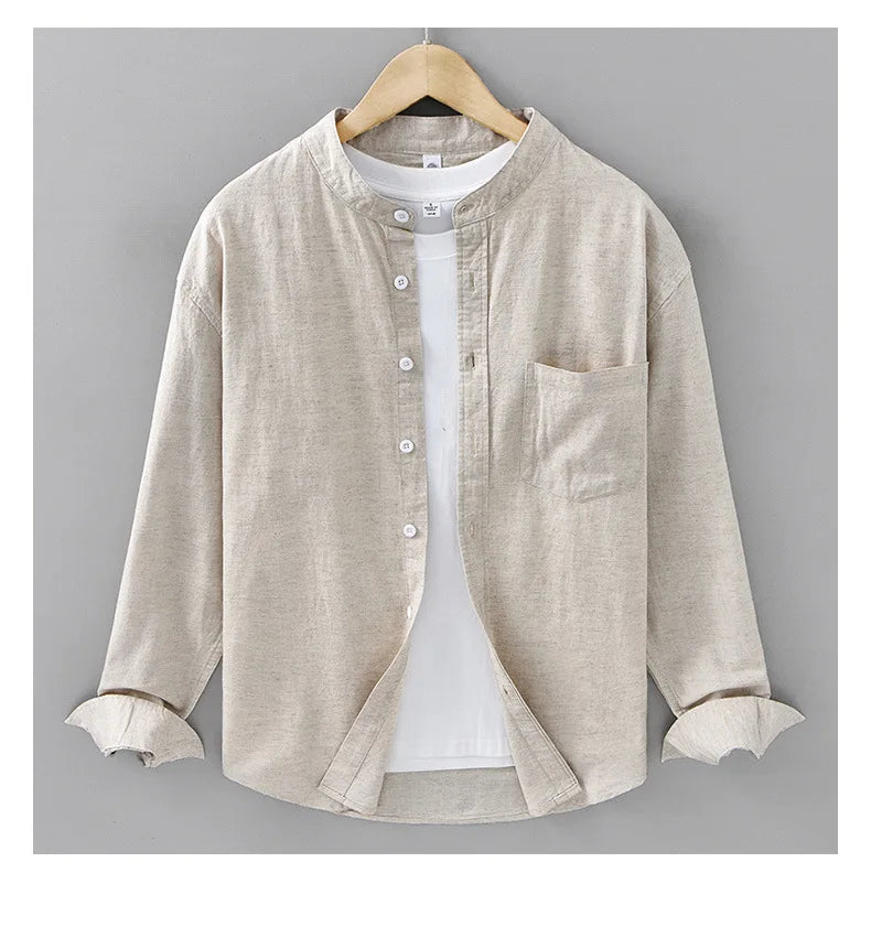 Camisa Linho Japonesa Mandarin Collar