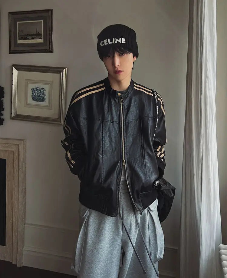 Jaqueta Biker Stand Collar Coreana