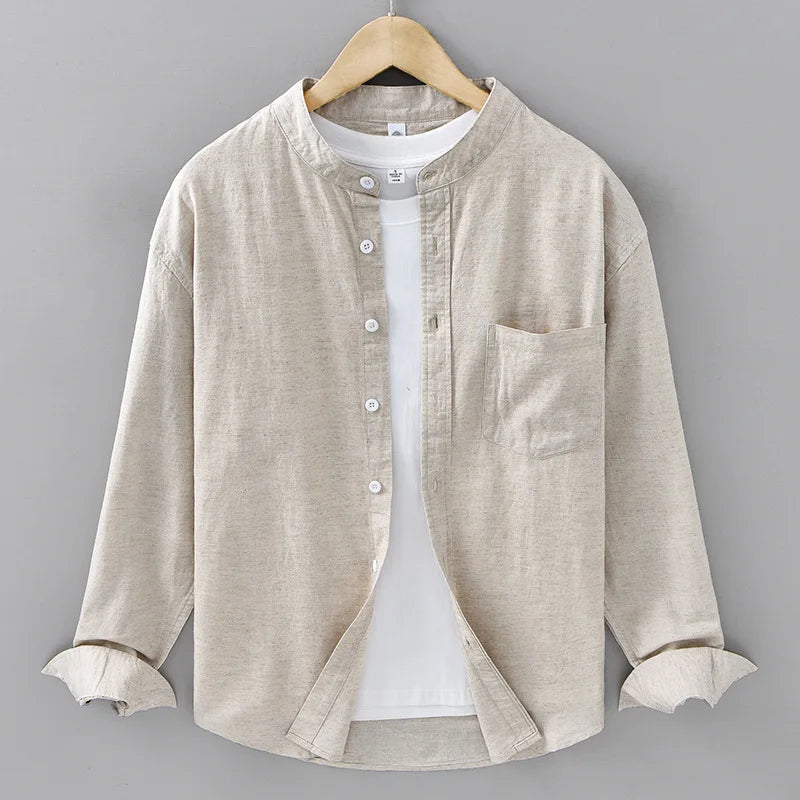 Camisa Linho Japonesa Mandarin Collar