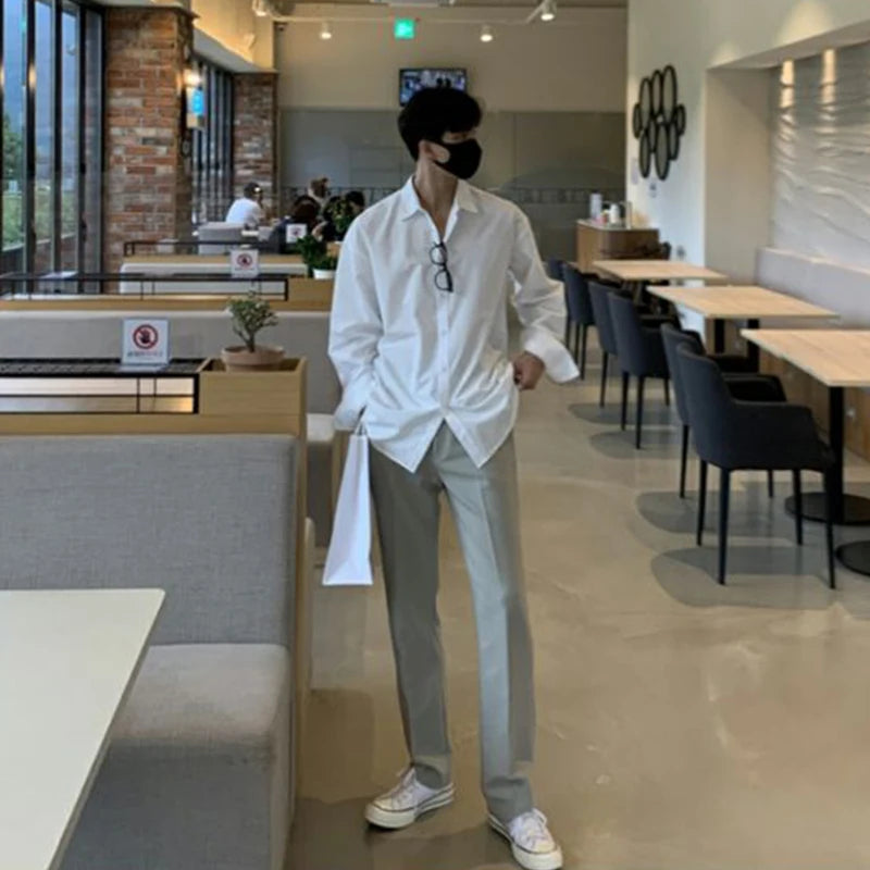 Camisa Coreana Slim Fit Manga Longa