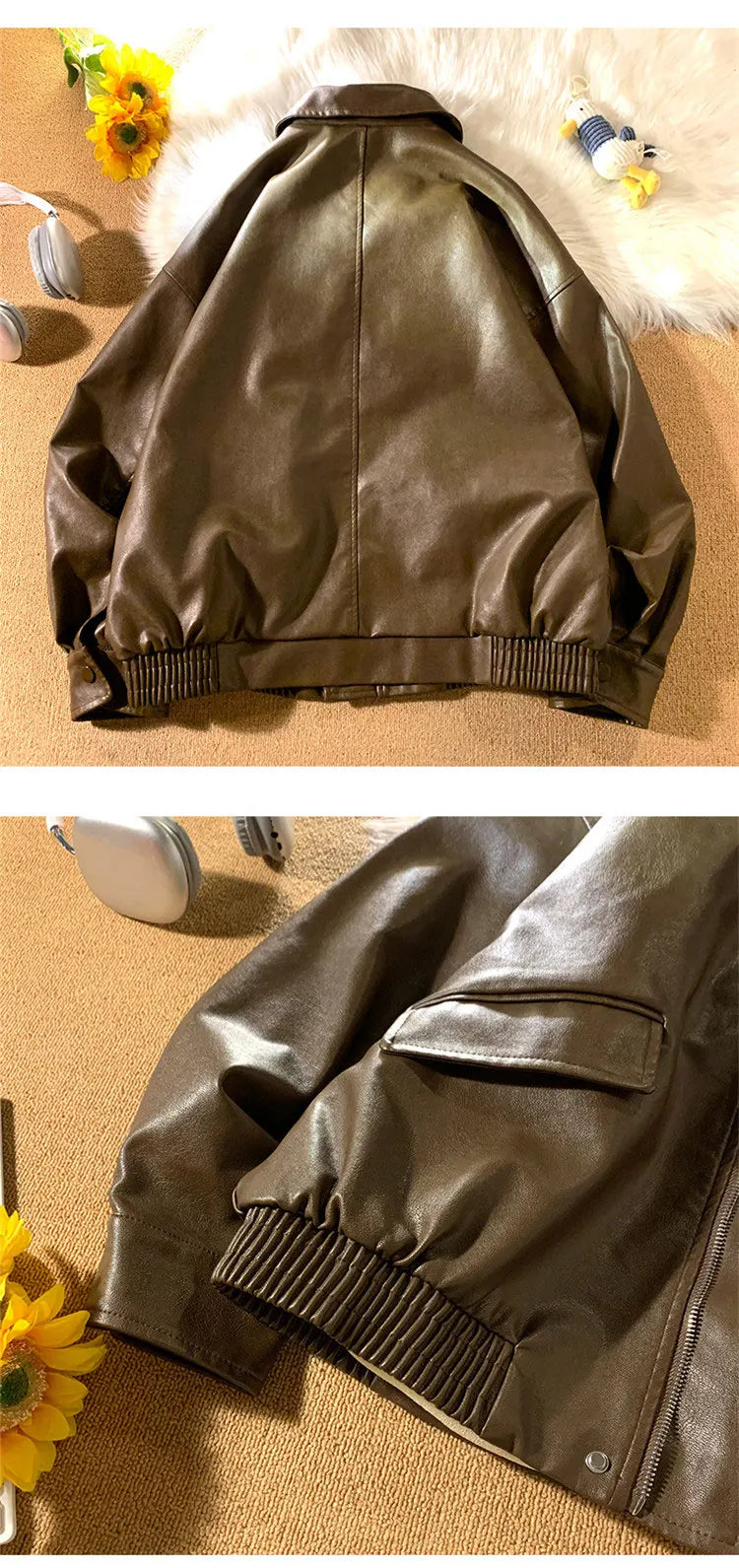 Jaqueta Biker PU Retrô Americana — Casual Streetwear Unissex