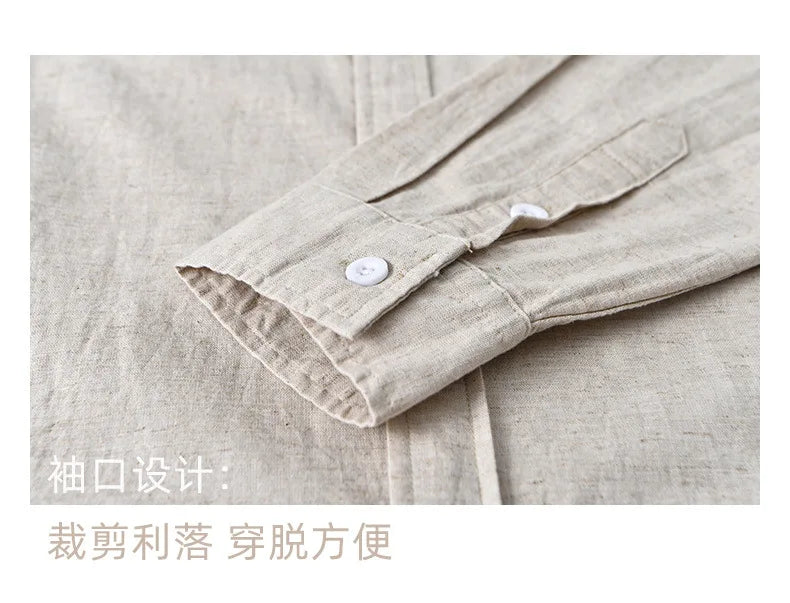 Camisa Linho Japonesa Mandarin Collar