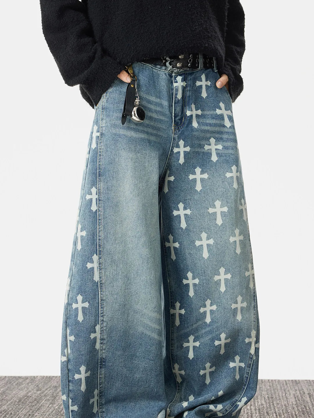 Jeans Straight Leg Knife Cut Azul