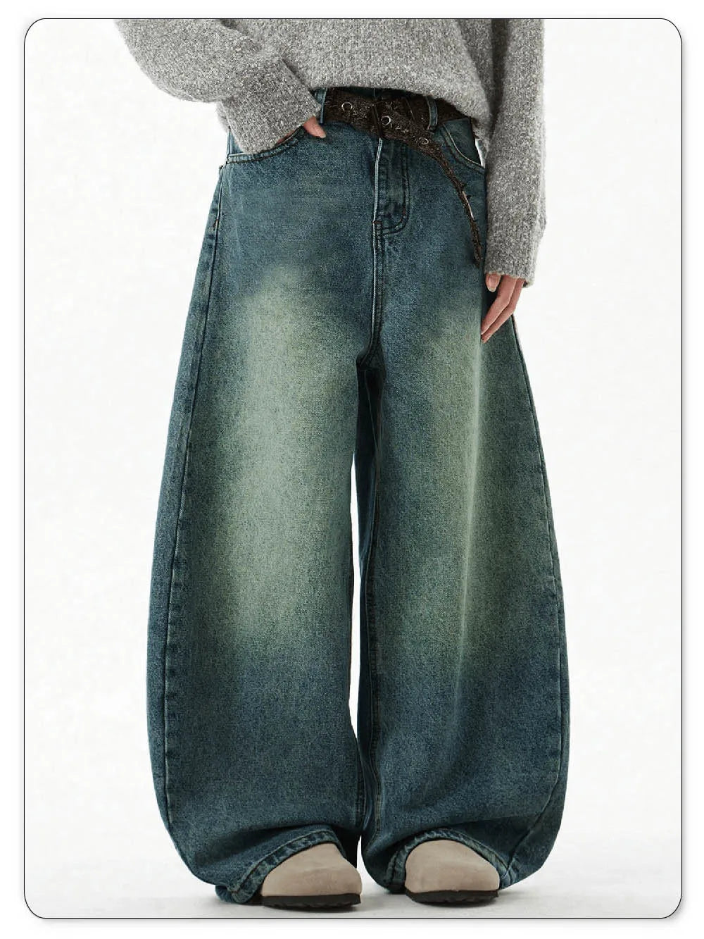 Jeans Wide Leg Curved Blade Vintage Azul