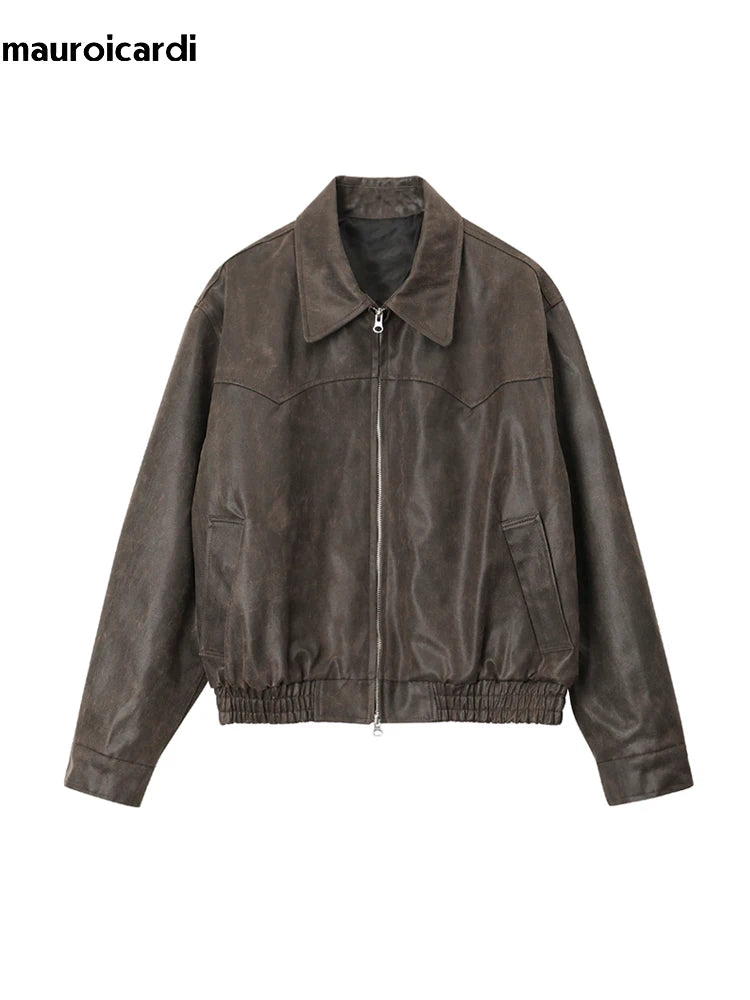 Jaqueta Couro PU Vintage Marrom