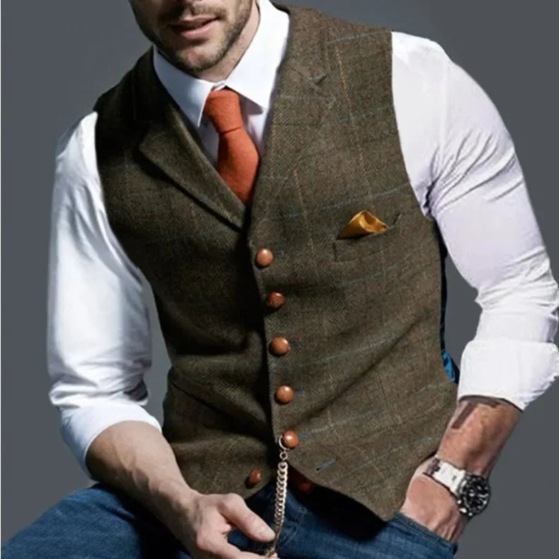Colete Social Tweed Herringbone Slim