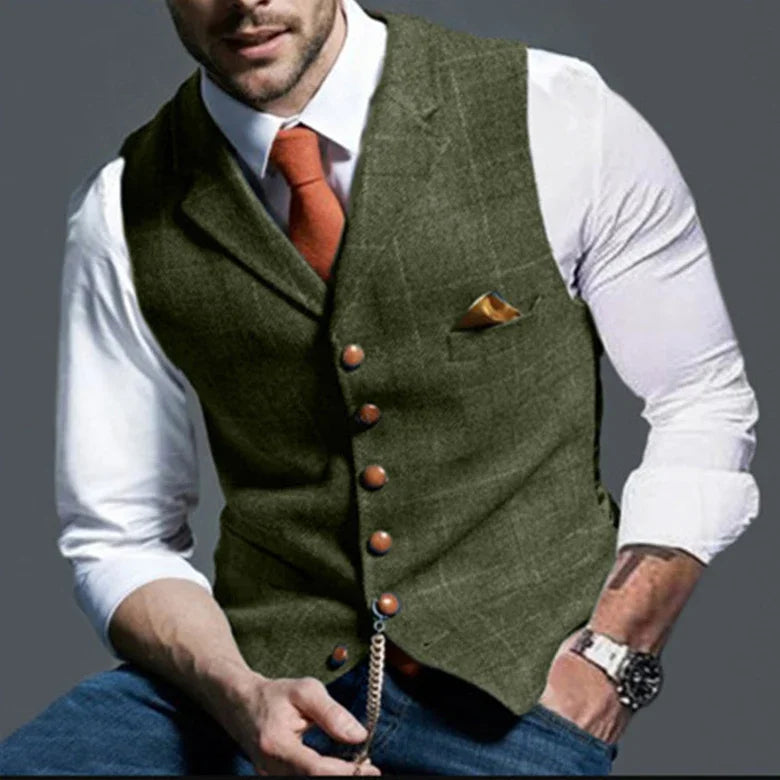 Colete Social Tweed Herringbone Slim