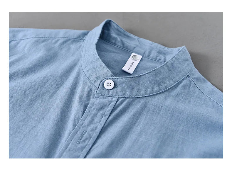 Camisa Linho Japonesa Mandarin Collar
