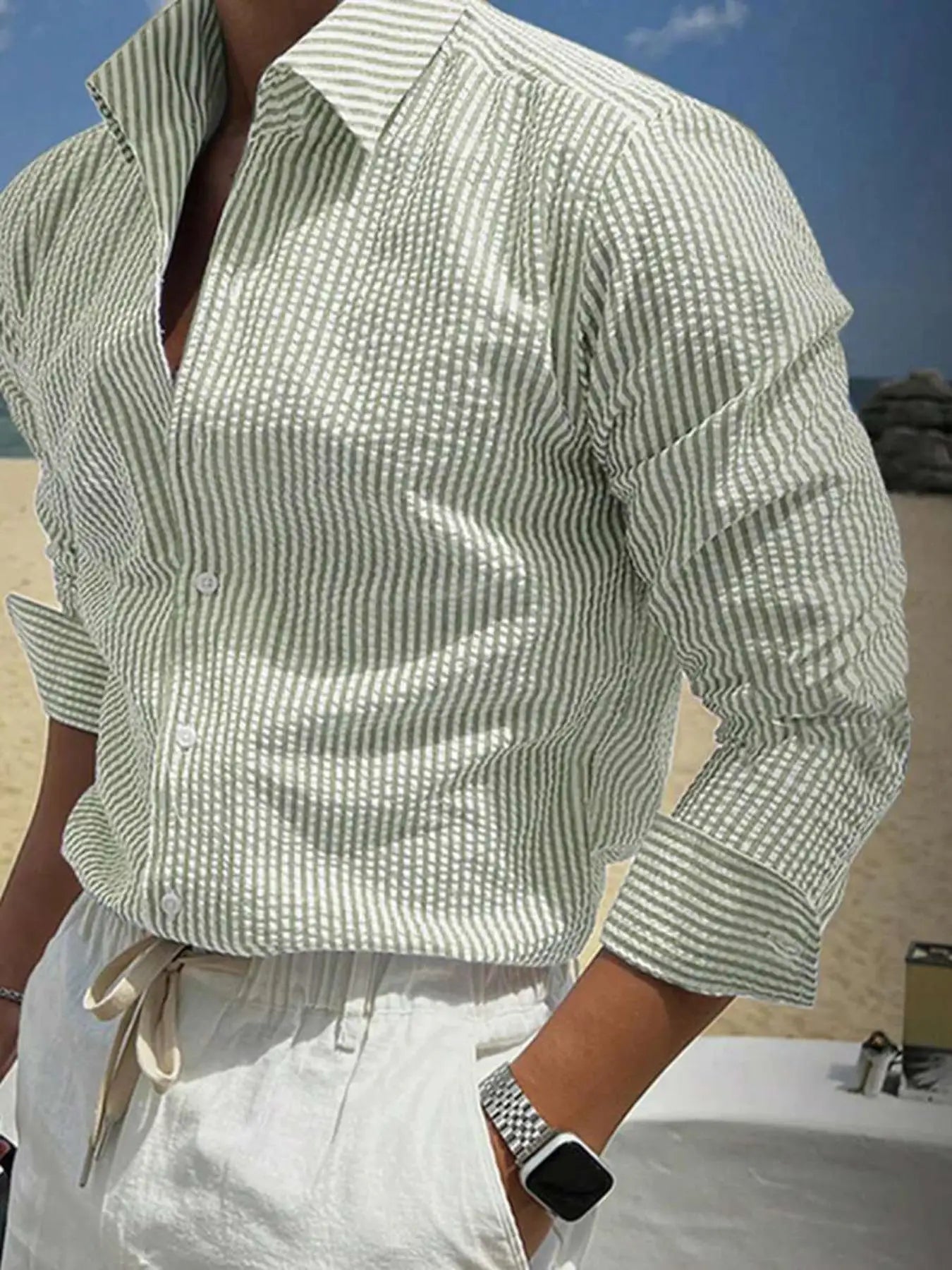 Camisa Listrada Manga Longa Loose Casual