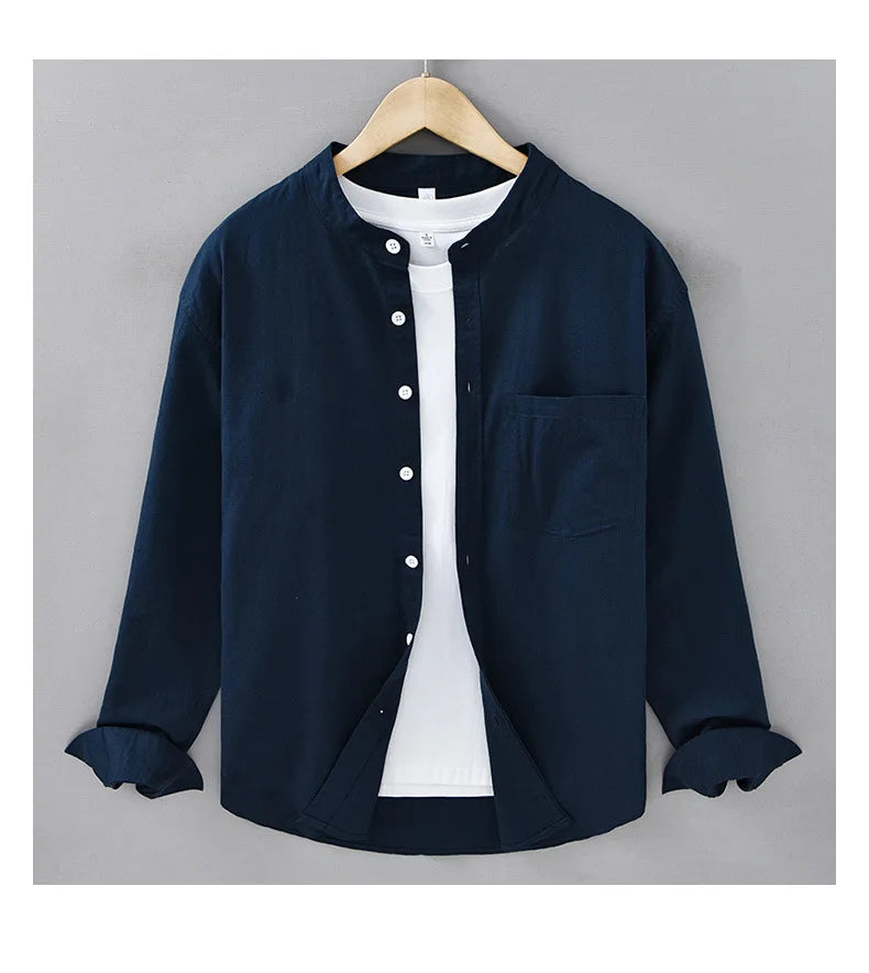 Camisa Linho Japonesa Mandarin Collar