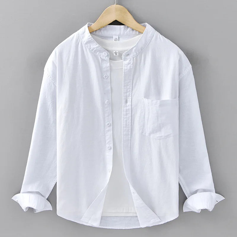 Camisa Linho Japonesa Mandarin Collar