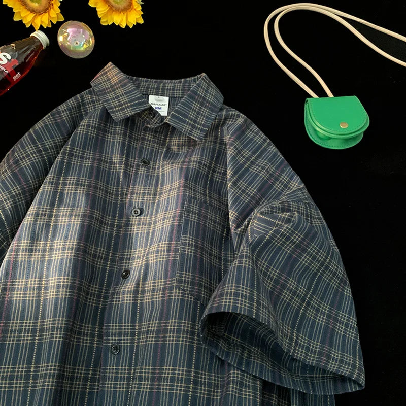 Camisa Xadrez Japonesa Manga Curta
