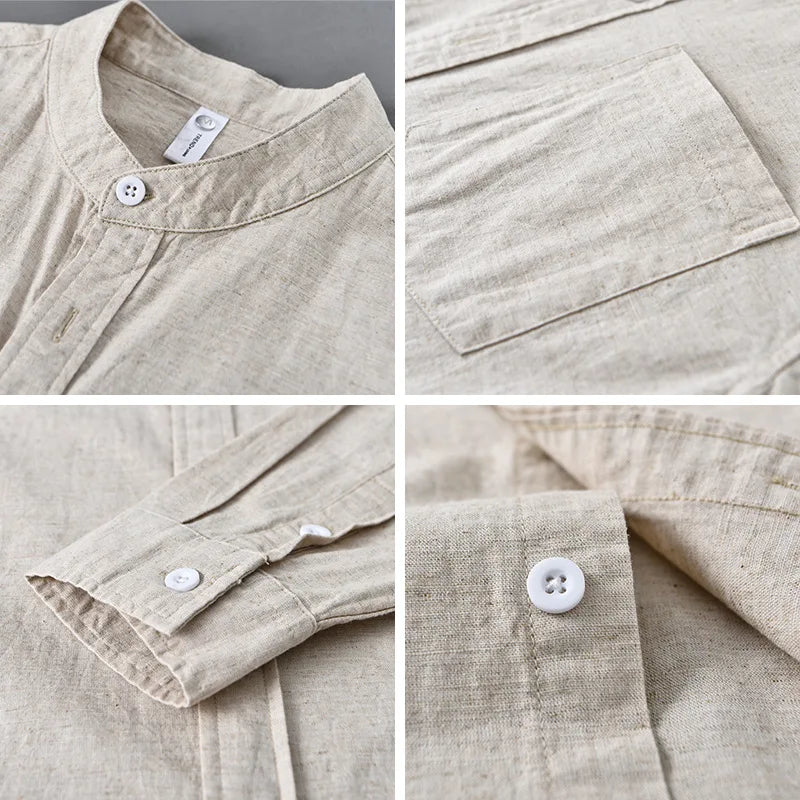 Camisa Linho Japonesa Mandarin Collar