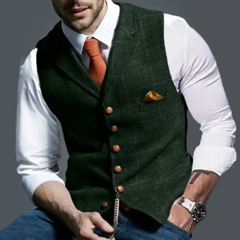 Colete Social Tweed Herringbone Slim