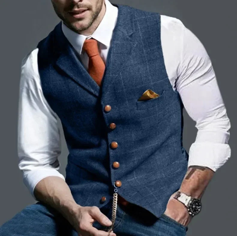 Colete Social Tweed Herringbone Slim