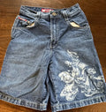 Shorts Jeans Floral Preto Streetwear