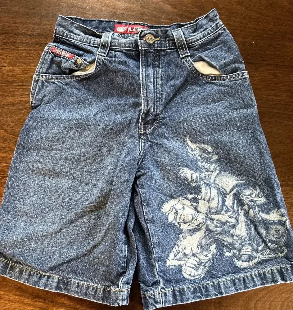 Shorts Jeans Floral Preto Streetwear