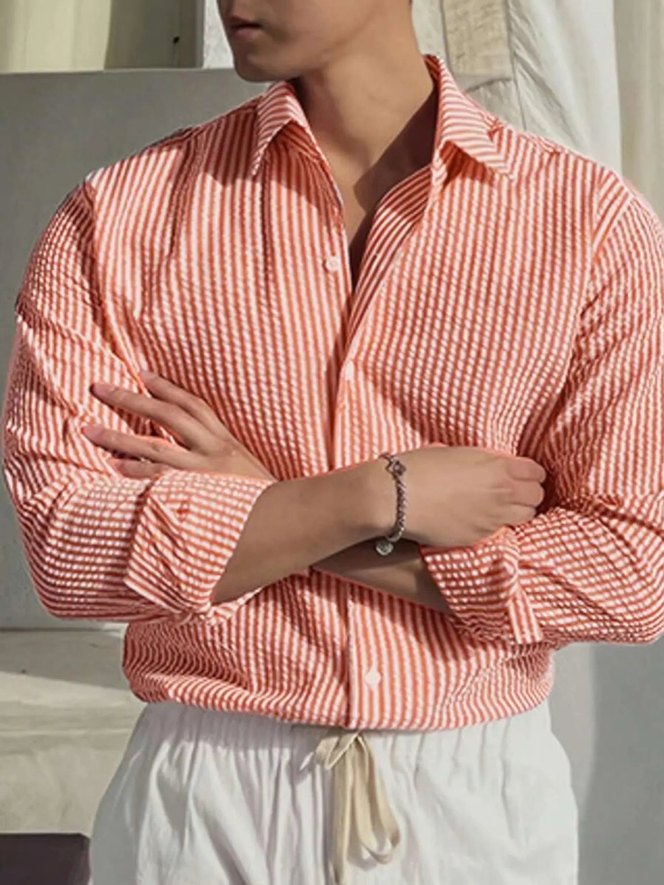 Camisa Listrada Manga Longa Loose Casual