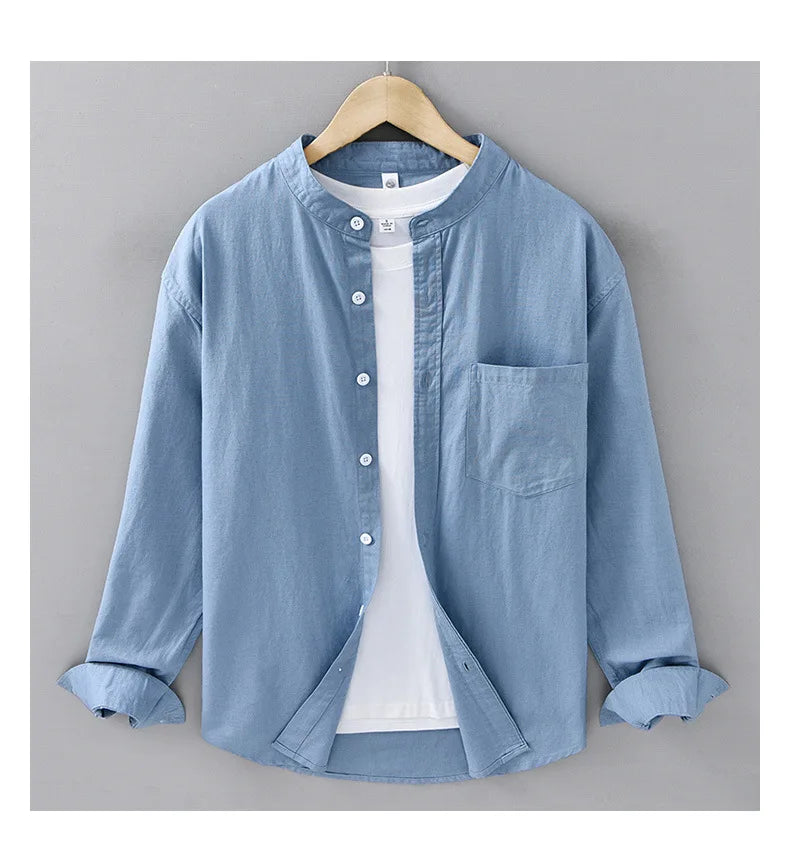 Camisa Linho Japonesa Mandarin Collar