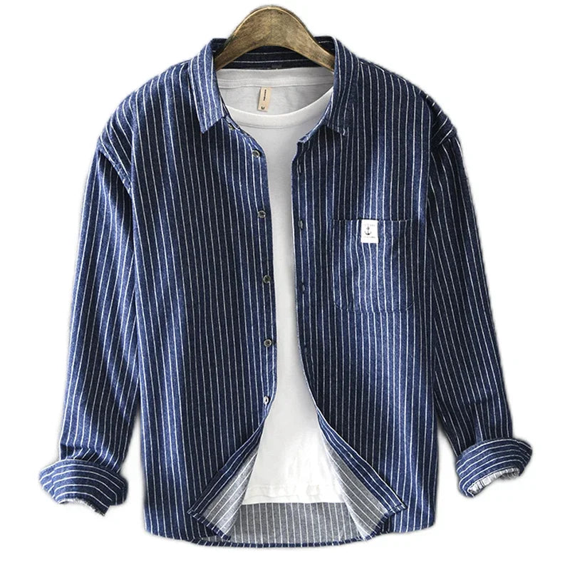 Camisa Social Listrada 100% Algodão