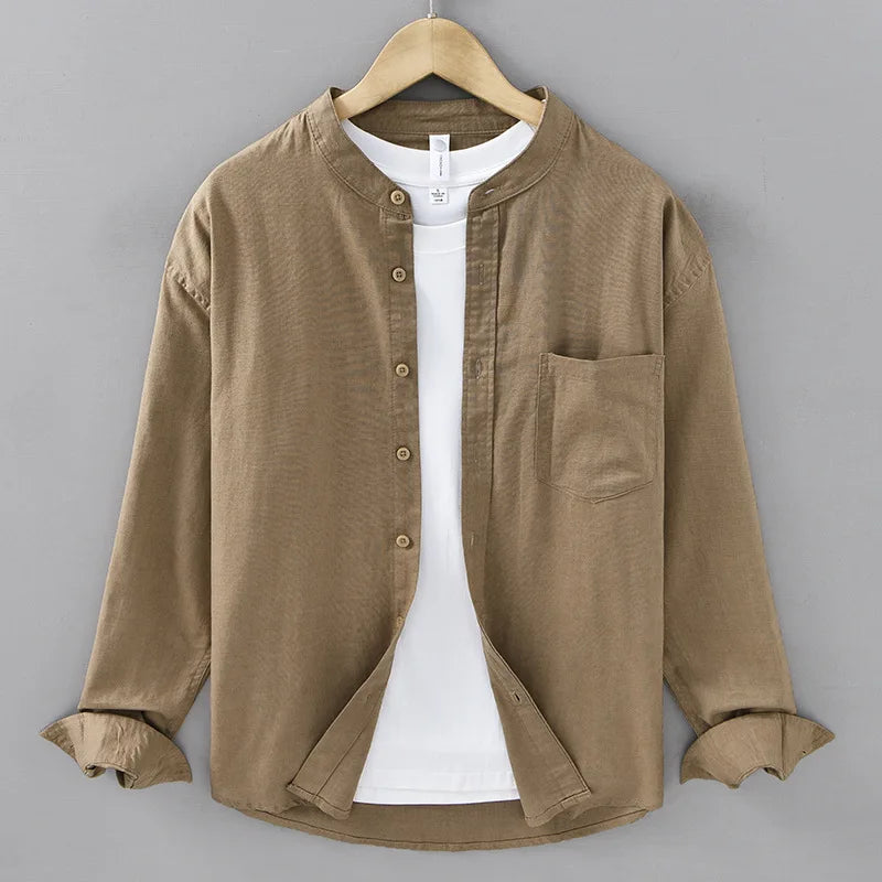Camisa Linho Japonesa Mandarin Collar