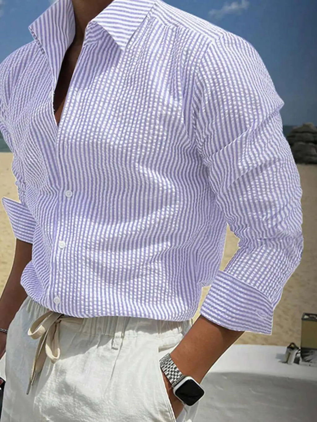 Camisa Listrada Manga Longa Loose Casual