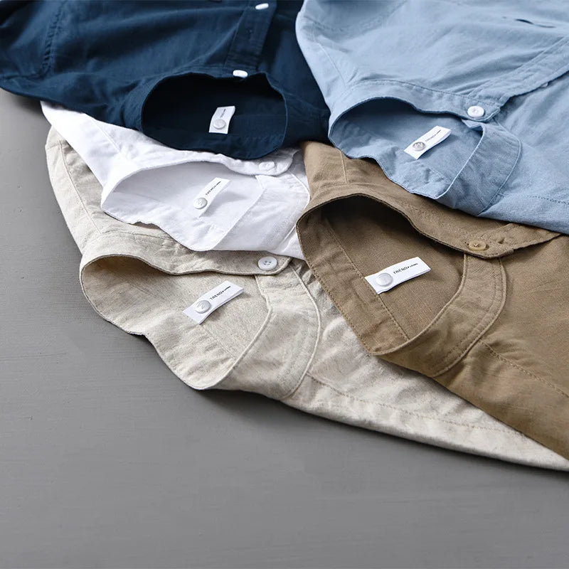 Camisa Linho Japonesa Mandarin Collar